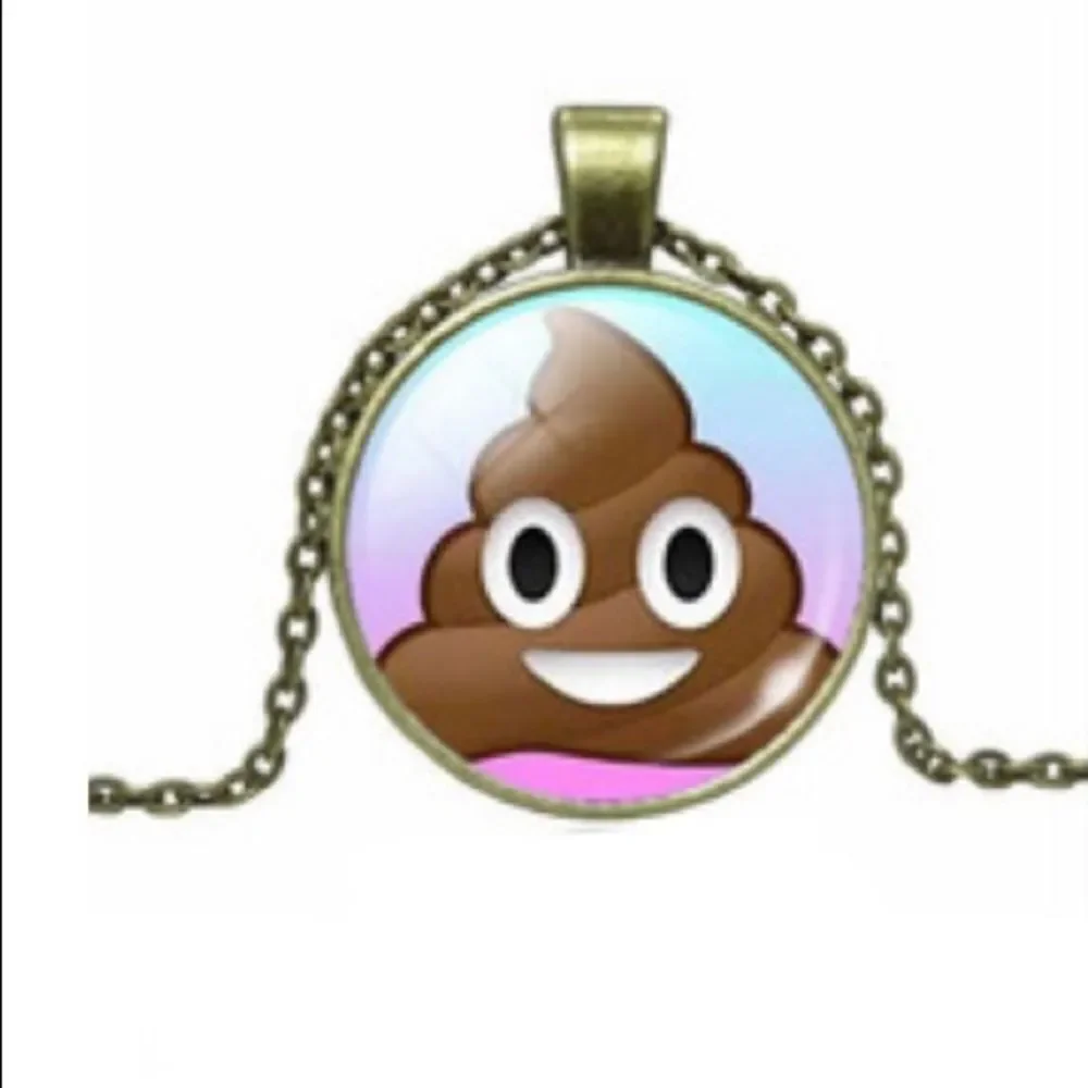 NEW - Bronze necklace, poop emoji, kids, long chain